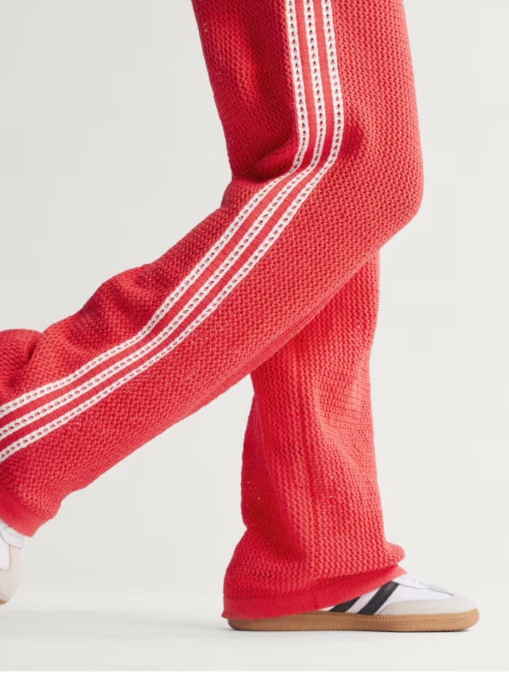 Adidas Red Crochet RARE Knit Track Pants with White Three Stripes - Picture 14 of 15